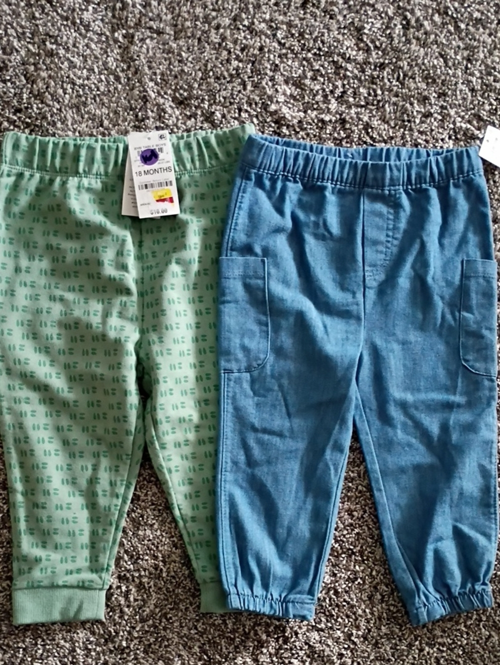 First Impressions Two-Pack Pull-On Joggers in Green Print & Blue